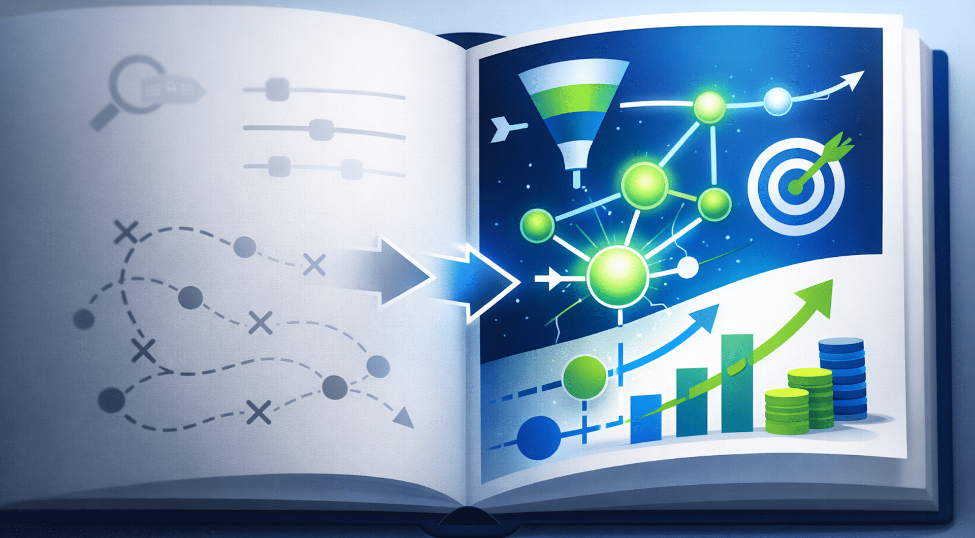 PPC dashboard transforming into profit charts with AI gears
