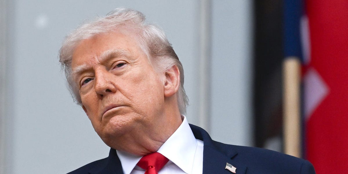 Mockup of a US passport featuring Donald Trump's face on the inside cover.