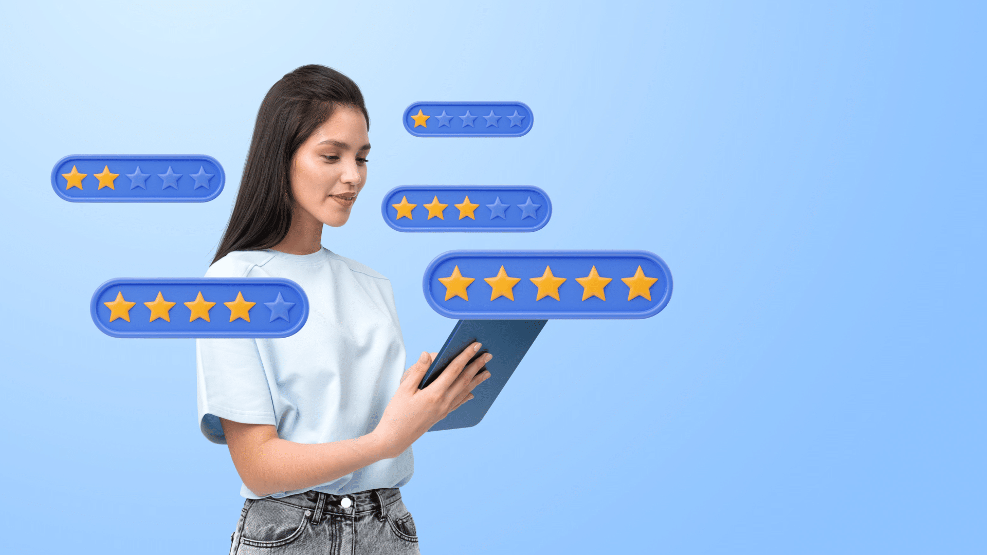 Infographic showing AI analyzing customer reviews and product comparison data to recommend brands.