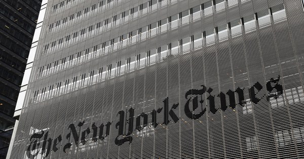 A stylized image showing upward trending financial graphs overlaid with The New York Times logo.