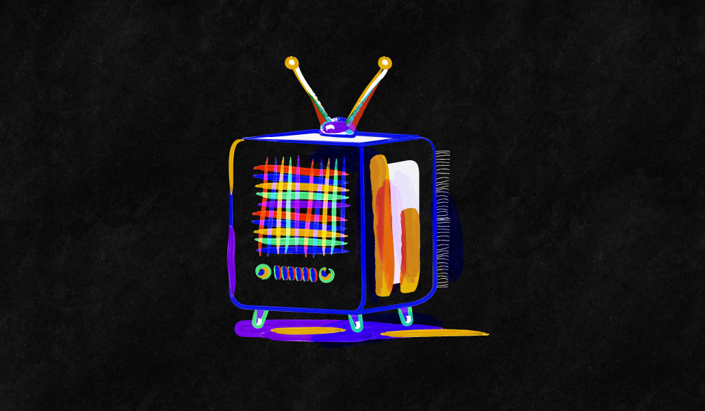 Digital billboard displaying vibrant abstract data visualizations with glowing lines connecting different points, representing interconnectedness and data flow.