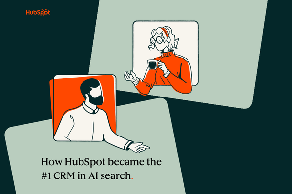 HubSpot dashboard showing #1 AI search ranking for CRM with exploding lead graphs