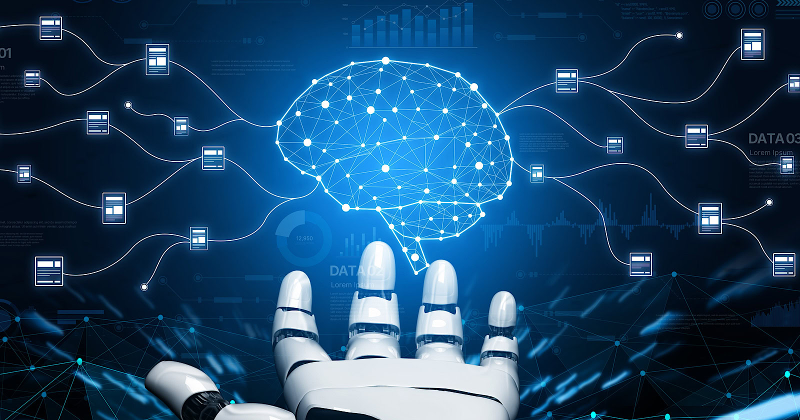 A stylized illustration of a brain with glowing AI circuits connecting to various icons representing travel, shopping, and communication, symbolizing Google Search's new task-completion capabilities.