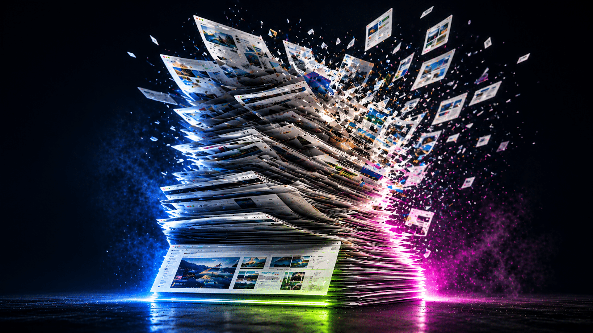 A pile of printed web pages overflowing into a trash can, symbolizing outdated SEO tactics.