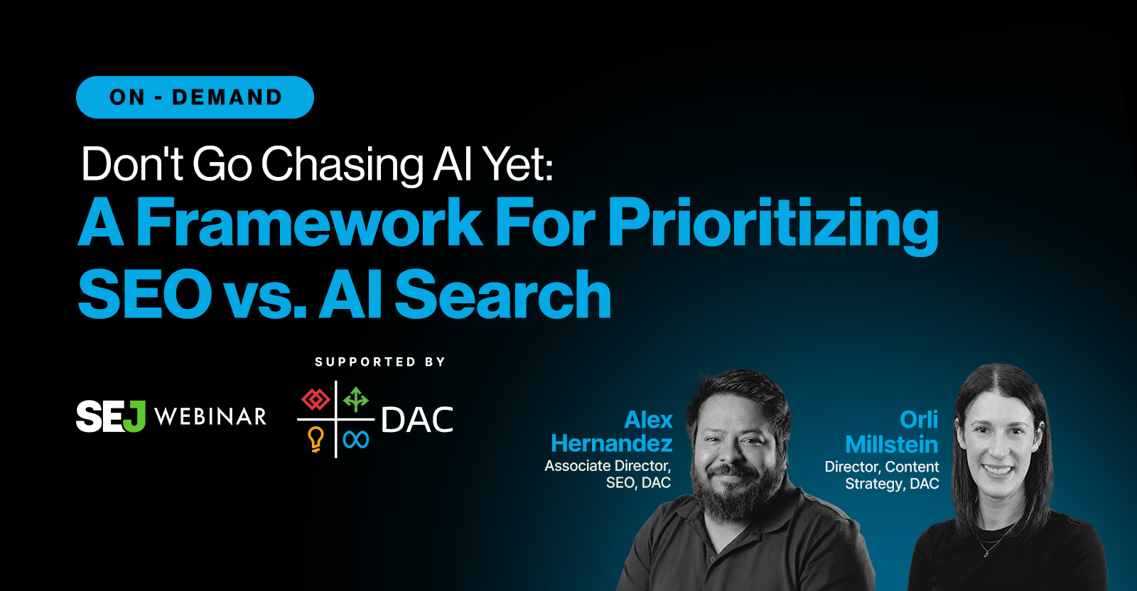 Infographic showing SEO and AI search prioritization framework with diagnostic questions