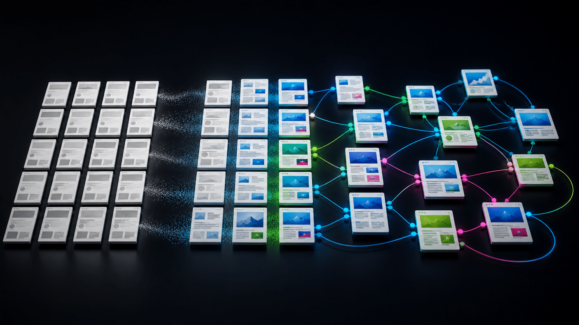 A stylized blueprint with AI nodes and semantic links connecting them.